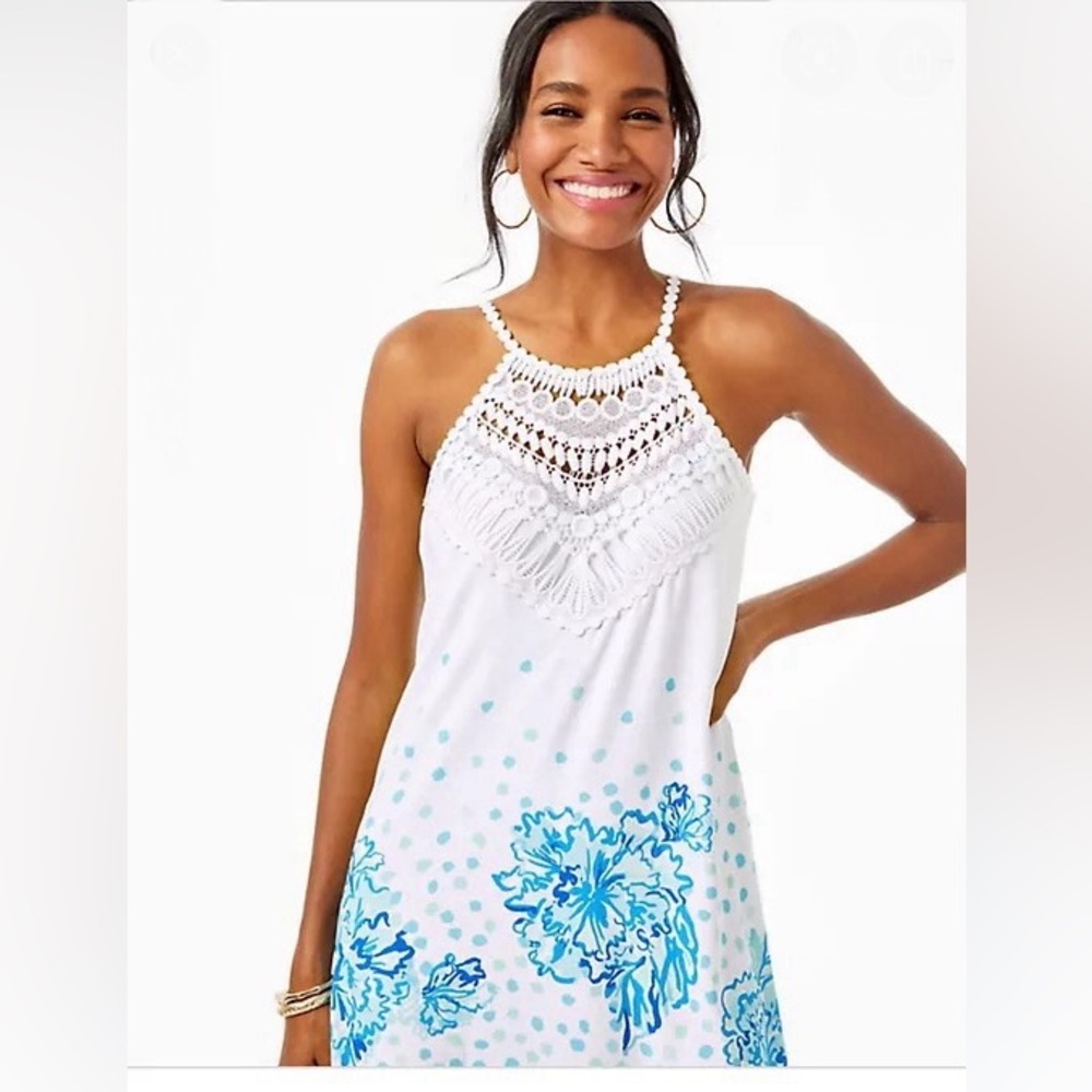 Lilly Pulitzer Pearl Halter Maxi Dress Resort White Karma Camellia Blue 4 - Picture 5 of 16